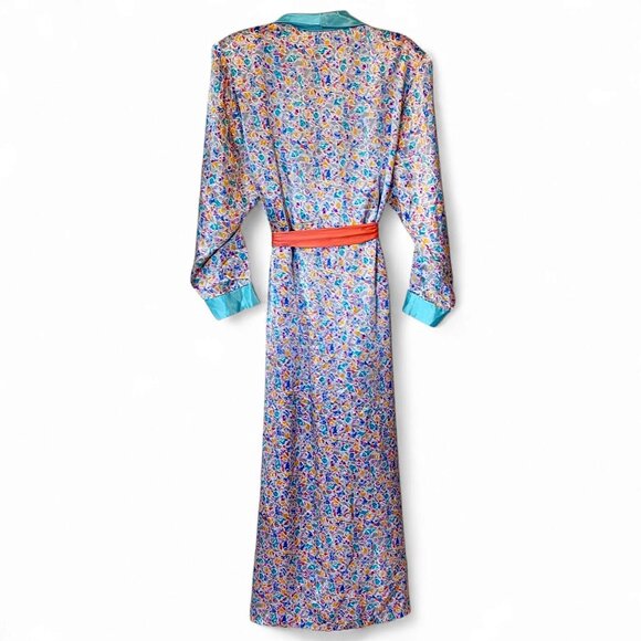 Vintage Satin Robe Funky Abstract Pattern 80s 90s Retro Themed Lightweight XL 1X - Picture 2 of 9